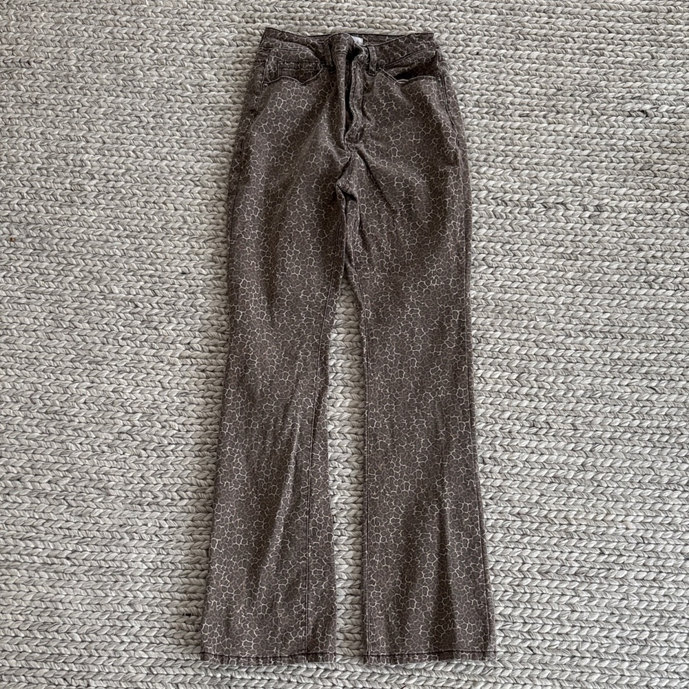 love, Fire Brown Boot Cut Pants with Subtle Floral Print